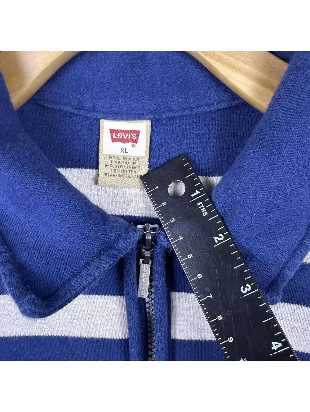 Vintage Levi's Striped Quarter Zip Shirt Short Sleeve Colorblock Navy Blue XL